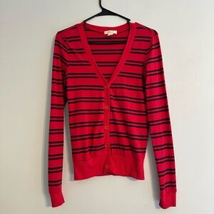 Love Culture Red and Dark Grey Striped Button Cardigan Sweater Size Small